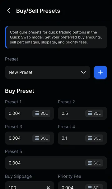 Thor one-click sell preset buttons for Solana tokens