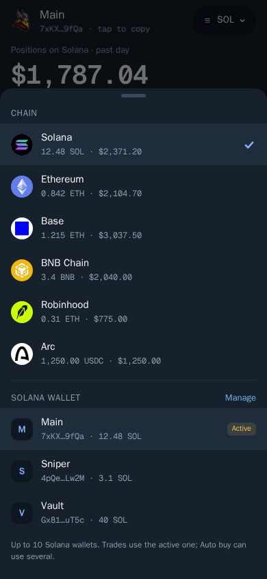 Chain and wallet switcher