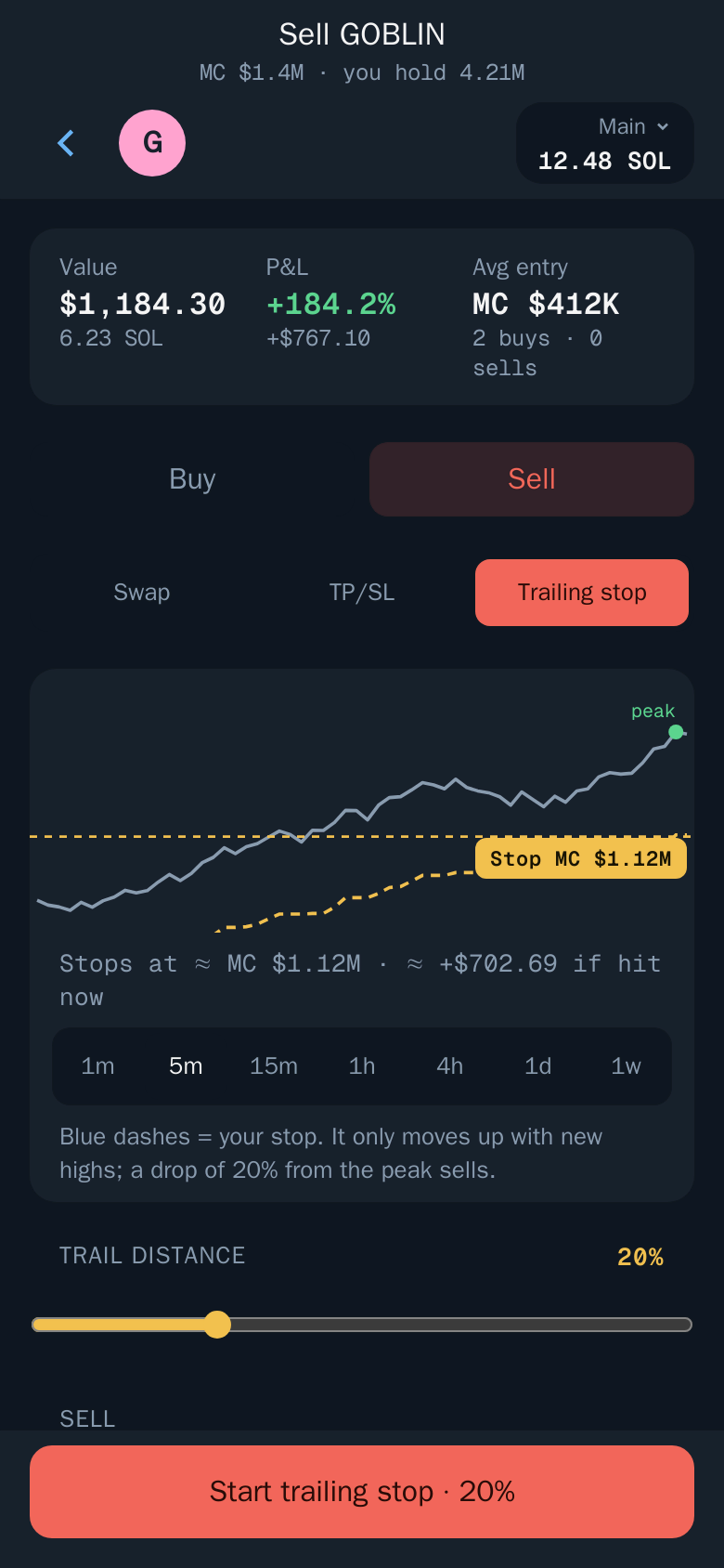 Thor Mini App: A trailing stop on one trade