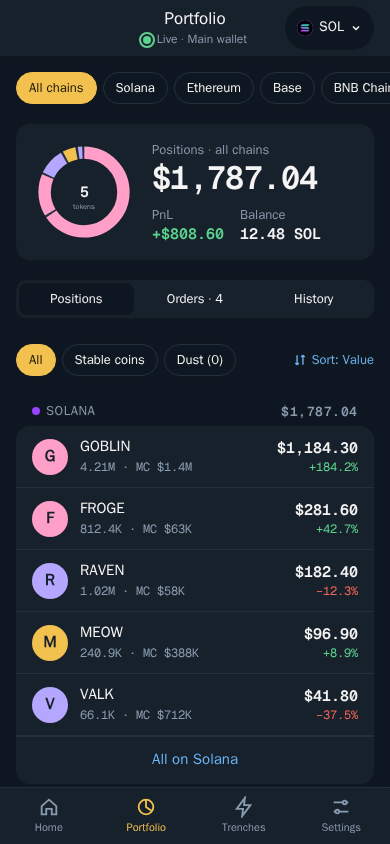 Thor Mini App: Portfolio with total value, PnL and every position