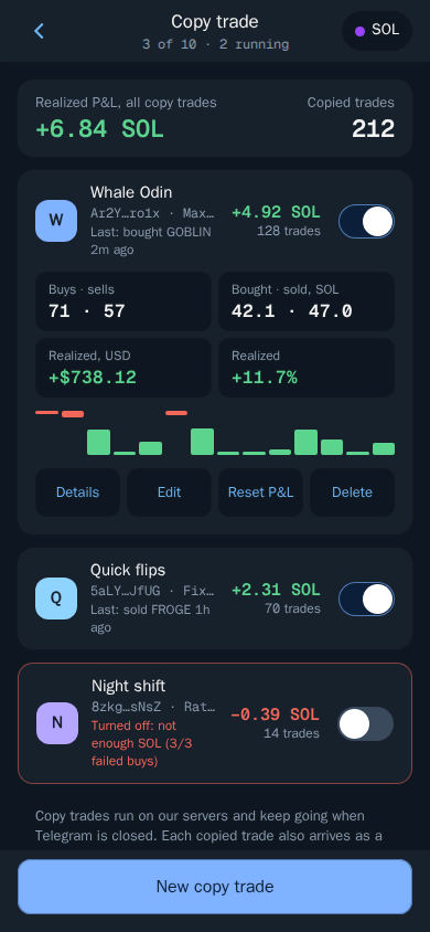 Thor Mini App: Your copy trades