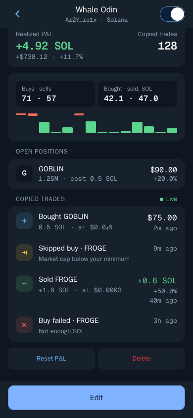Thor Mini App: A copy trade's live feed
