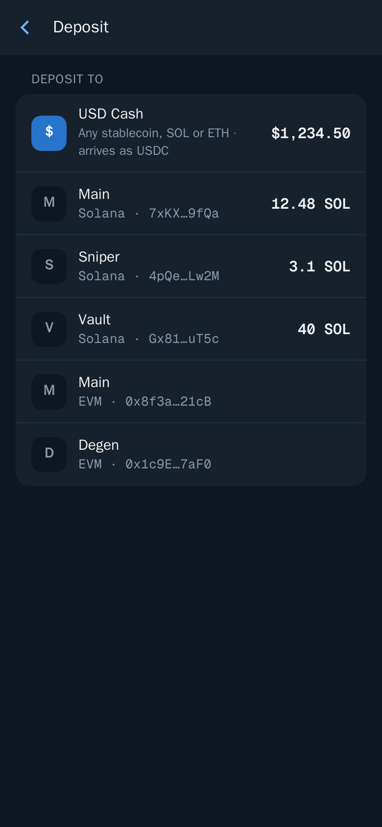 Choose where to deposit
