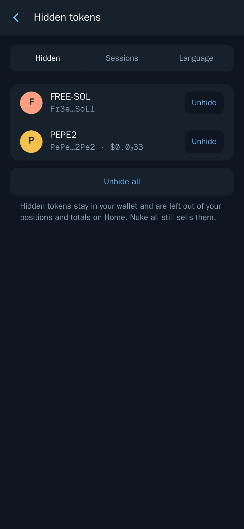 Hidden tokens