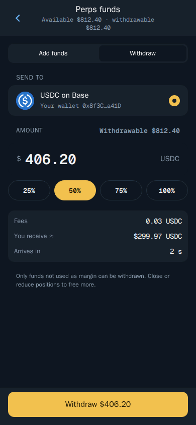 Thor Mini App: Withdraw USDC from Perps to your Thor wallet