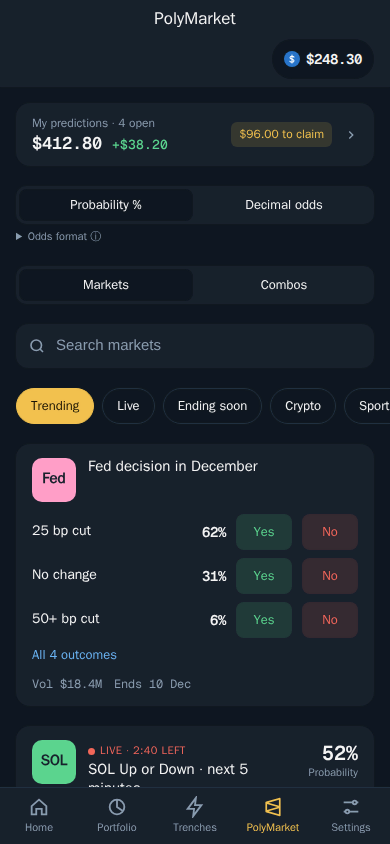 Thor Mini App: Markets with the chance of each outcome